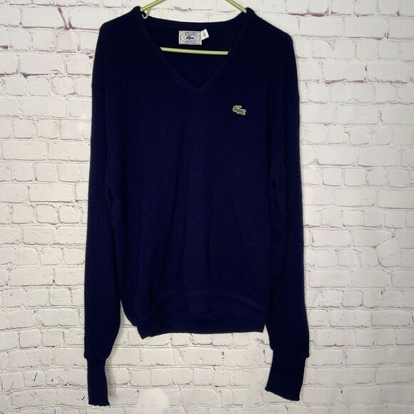 Vintage Izod Lacoste Sweater Men’s XL Knit  V-Neck Navy Blue Pullover Logo As Is - Picture 1 of 9